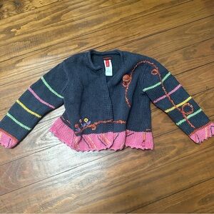 Like New Catimini Girls Knit Cardigan Sweater Size 2 Colorful Embroidered